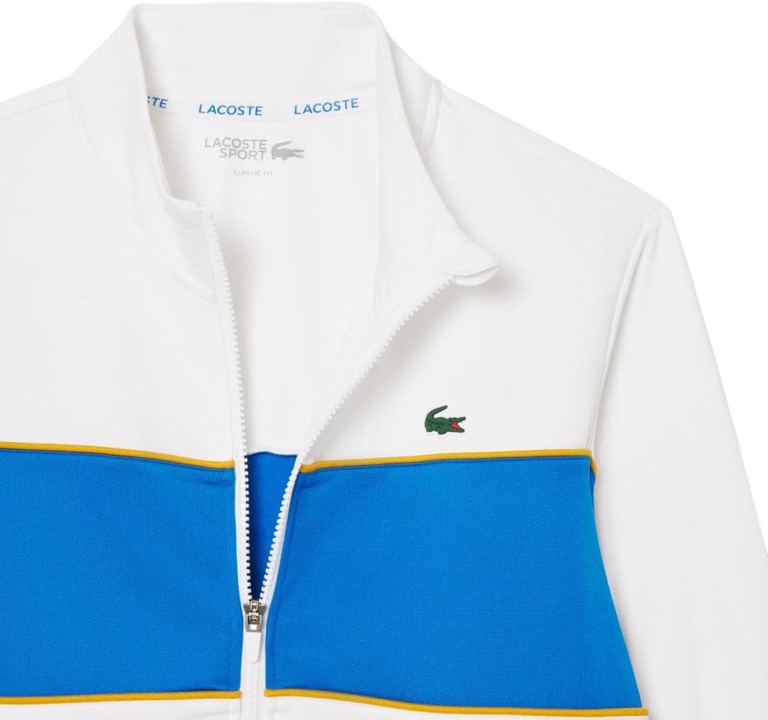 imageLacoste Mens Print Branding Zipped Sport SweatshirtWhiteGipsy BluePlum Yellow