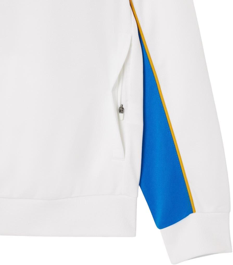 imageLacoste Mens Print Branding Zipped Sport SweatshirtWhiteGipsy BluePlum Yellow