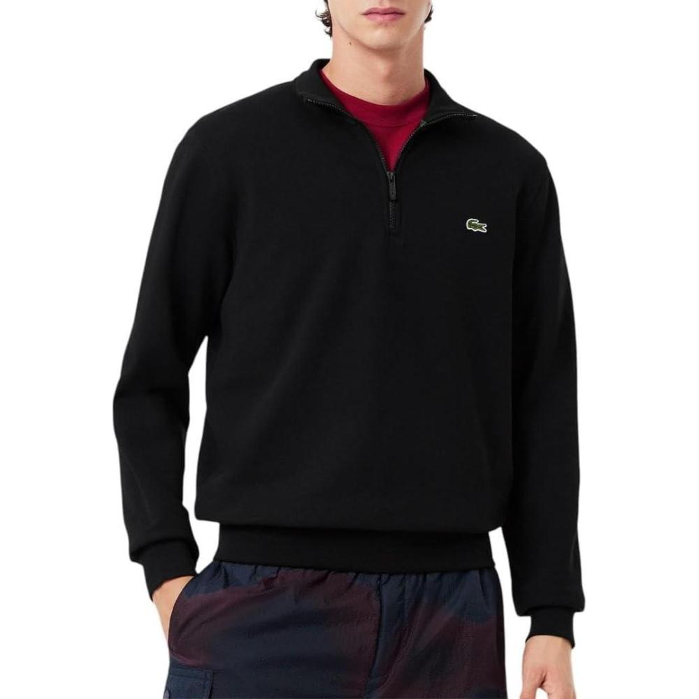 imageLacoste Mens Core Collection Regular Fit Classic Zip Up Mock Neck SweatshirtBlack