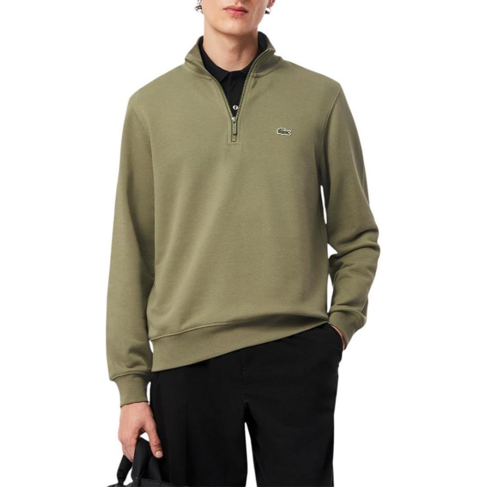 imageLacoste Mens Core Collection Regular Fit Classic Zip Up Mock Neck SweatshirtKhaki