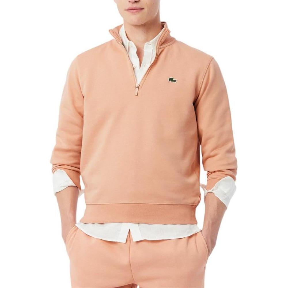 imageLacoste Mens Core Collection Regular Fit Classic Zip Up Mock Neck SweatshirtLatte