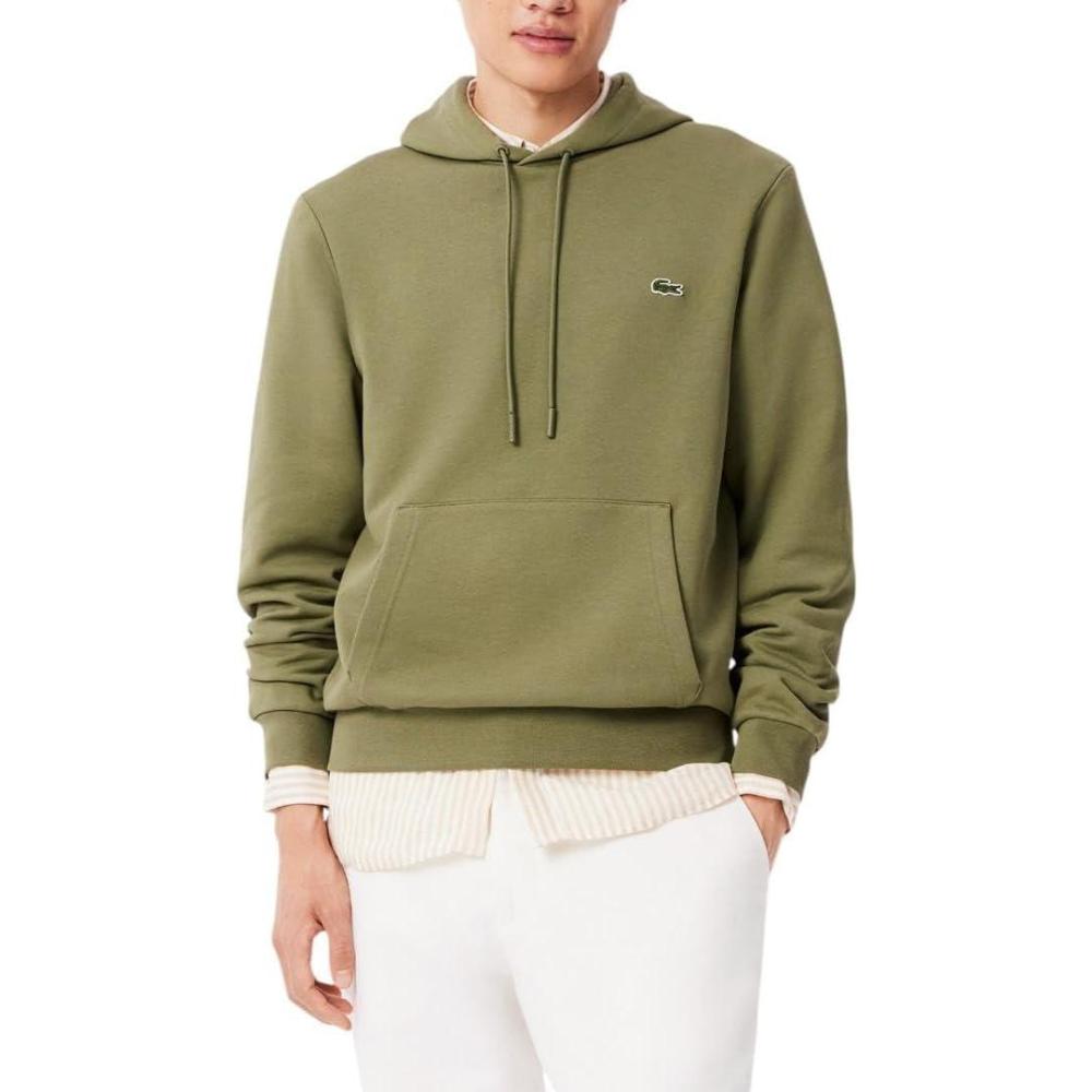 imageLacoste Mens NonBrushed Fleece HoodieKhaki