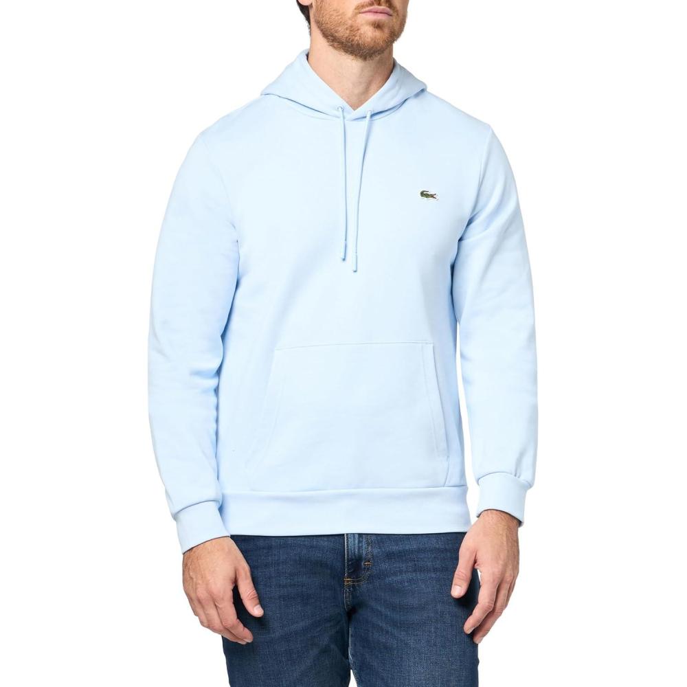 imageLacoste Mens NonBrushed Fleece HoodieLight Blue