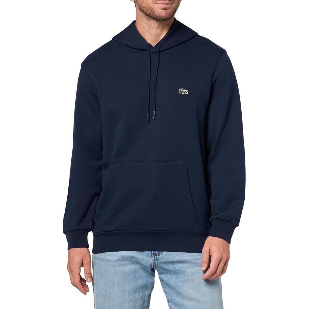 imageLacoste Mens NonBrushed Fleece HoodieNavy Blue