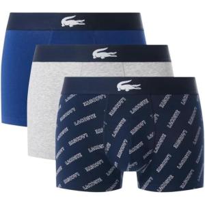 imageLacoste Mens Cotton Stretch Lacoste Diagonal Print Trunks 3PackNavy BlueWhiteDove Grey