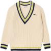 imageLacoste Womens VNeck Pullover SweaterCreamLime and Navy Stripe