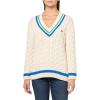 imageLacoste Womens VNeck Pullover SweaterFlourBlueGreen