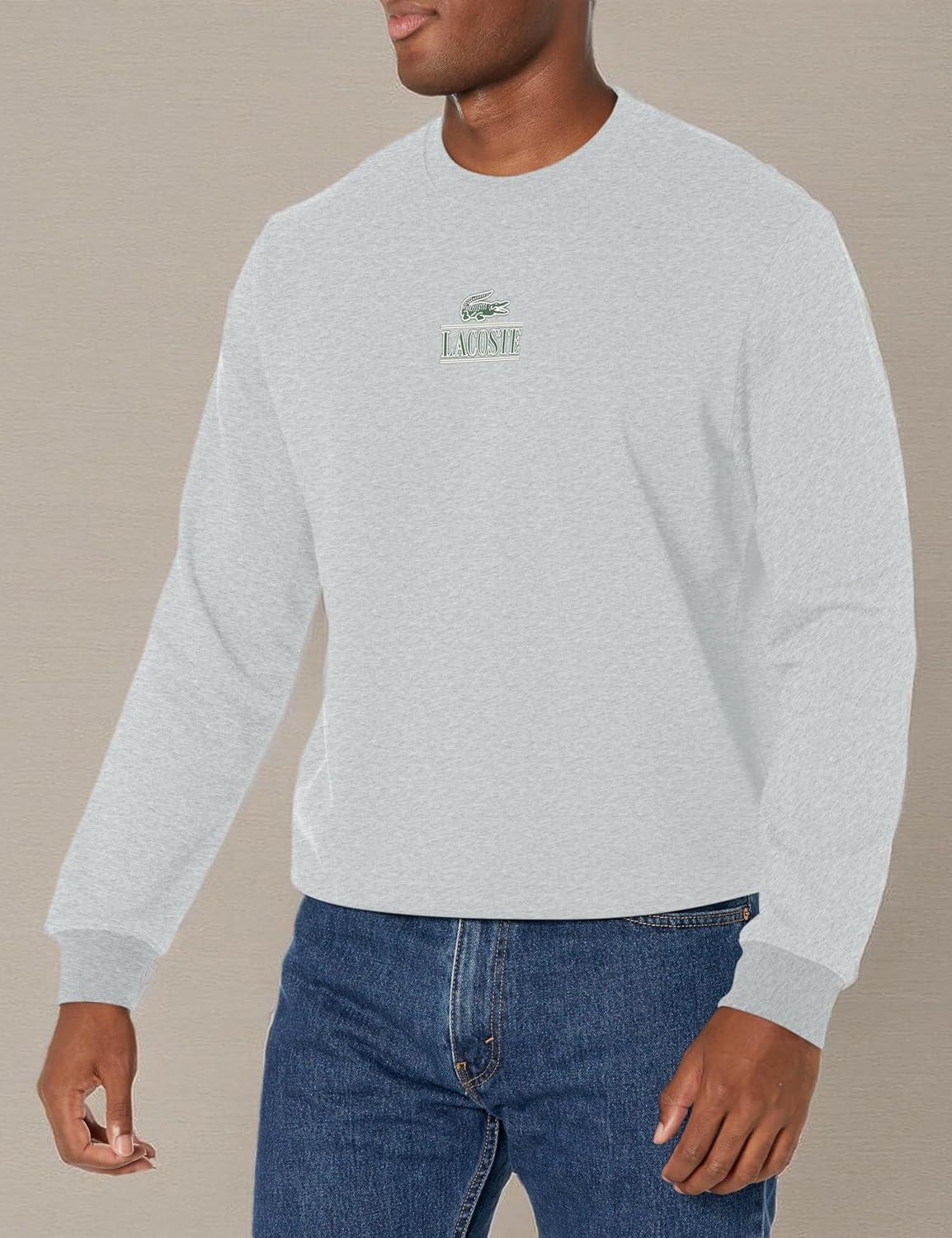 imageLacoste Mens Core Collection Classic Fit Branding Crew Neck SweatshirtArgent Chine