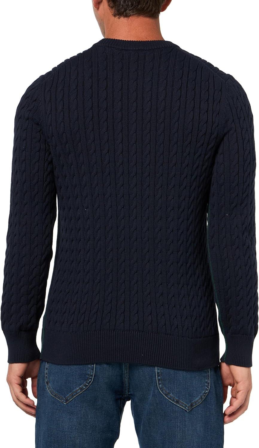 imageLacoste Mens French Fashion Sport Regular Fit Crew Neck Long Sleeve Cable Stitch SweaterNavy BlueGreen