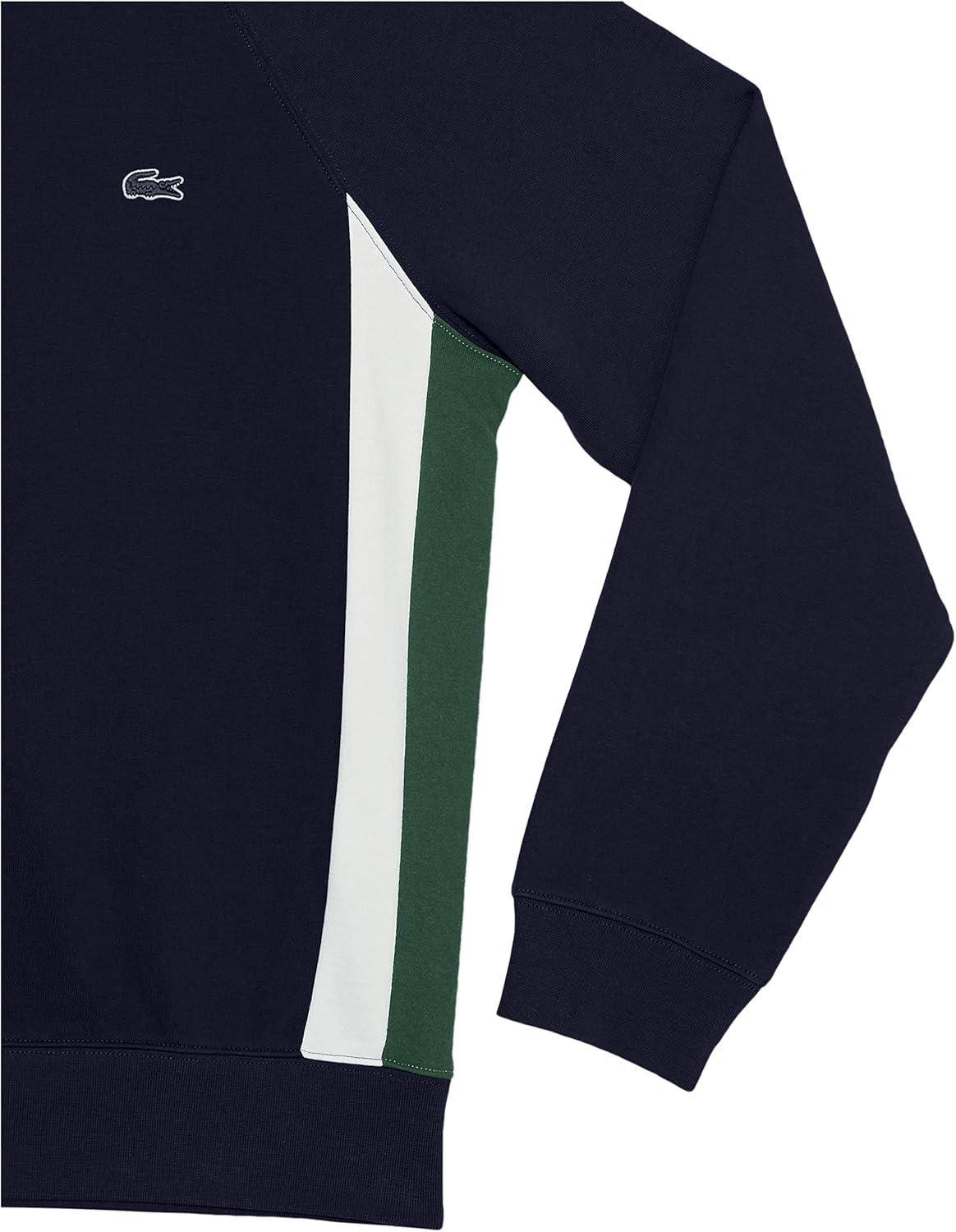 imageLacoste Mens Long Sleeve Relaxed Fit Colorblocked Crewneck SweatshirtNavy BlueGreenflour