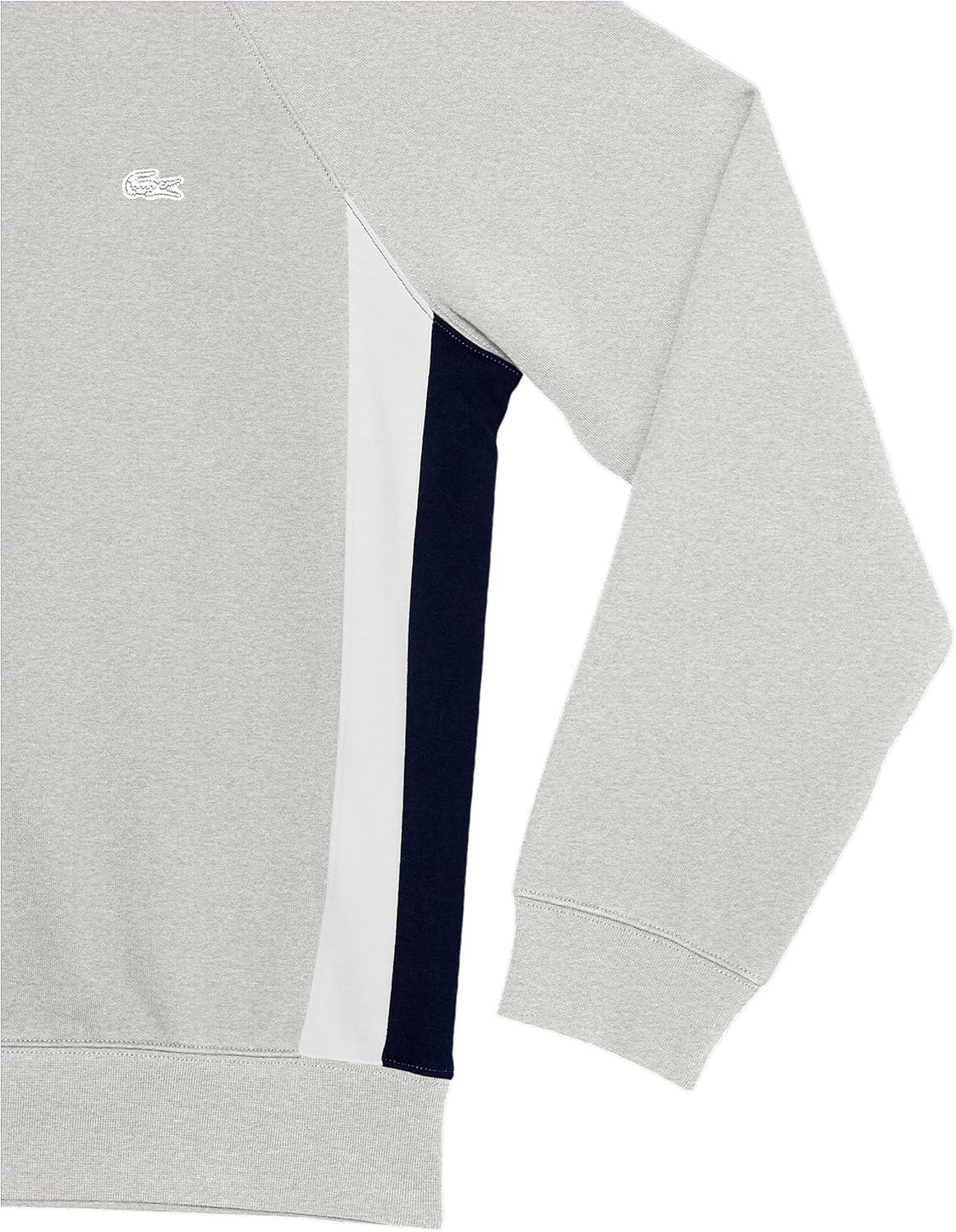 imageLacoste Mens Long Sleeve Relaxed Fit Colorblocked Crewneck SweatshirtSilver ChineBlackwhite