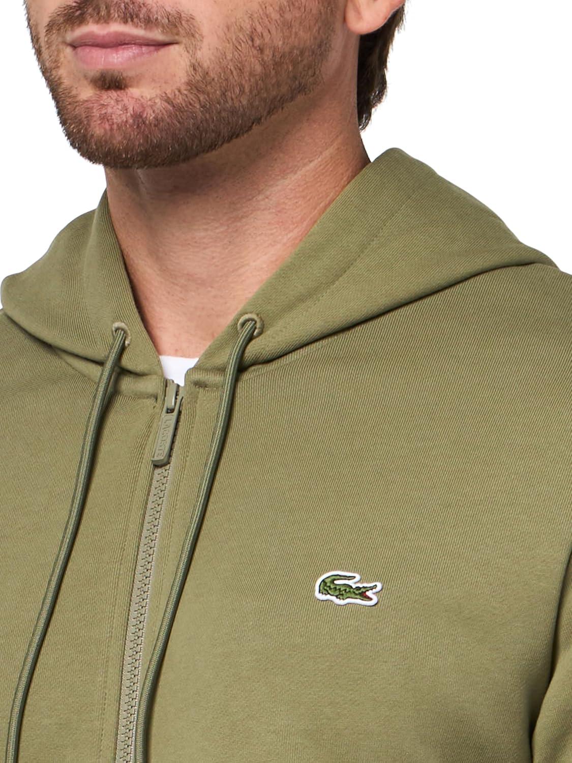 imageLacoste Mens NonBrushed Fleece Half Zip HoodieKhaki