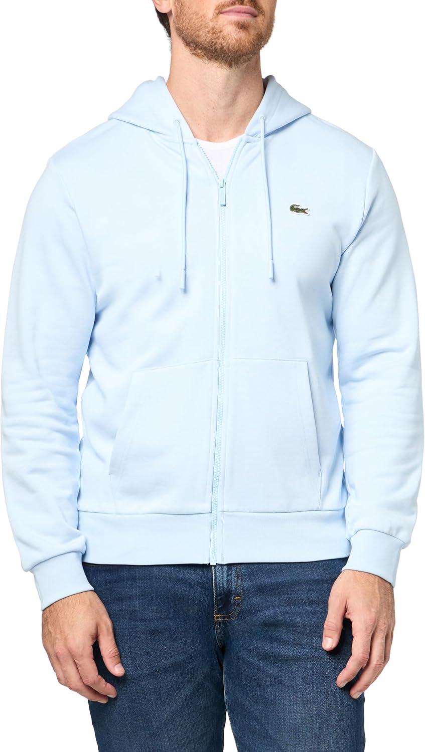 imageLacoste Mens NonBrushed Fleece Half Zip HoodieLight Blue