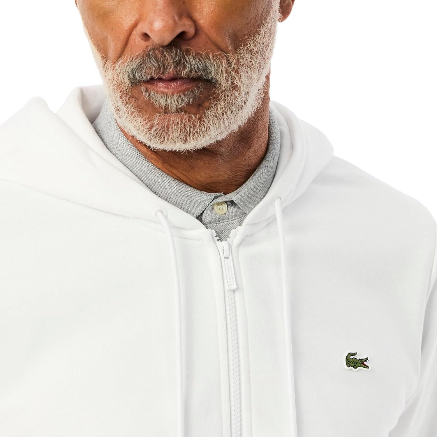 imageLacoste Mens NonBrushed Fleece Half Zip HoodieWhite