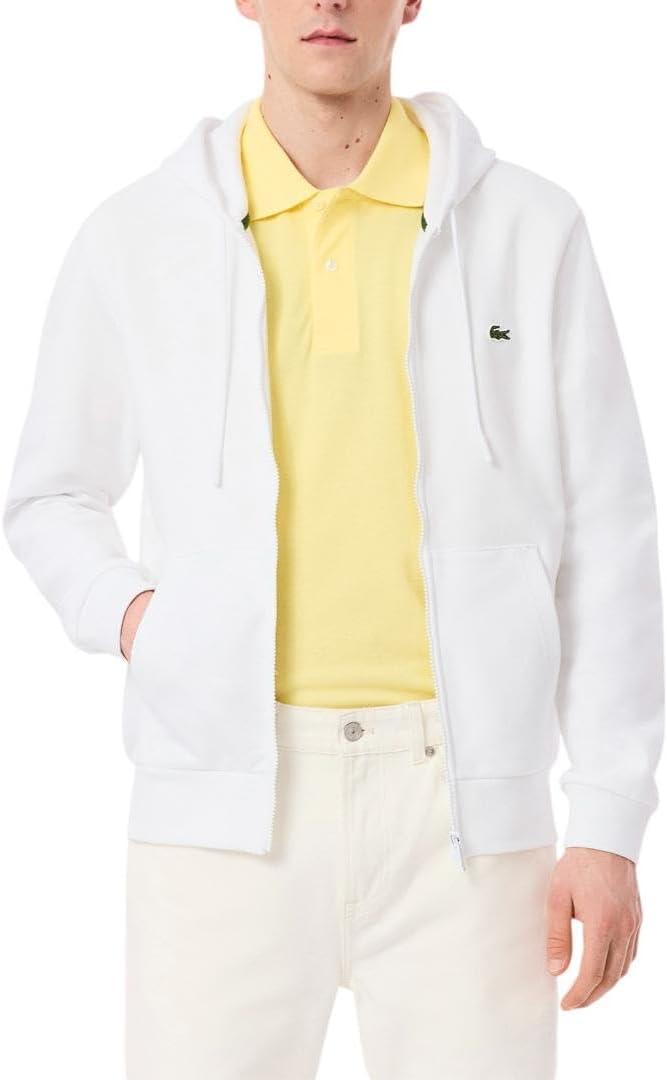 imageLacoste Mens NonBrushed Fleece Half Zip HoodieWhite