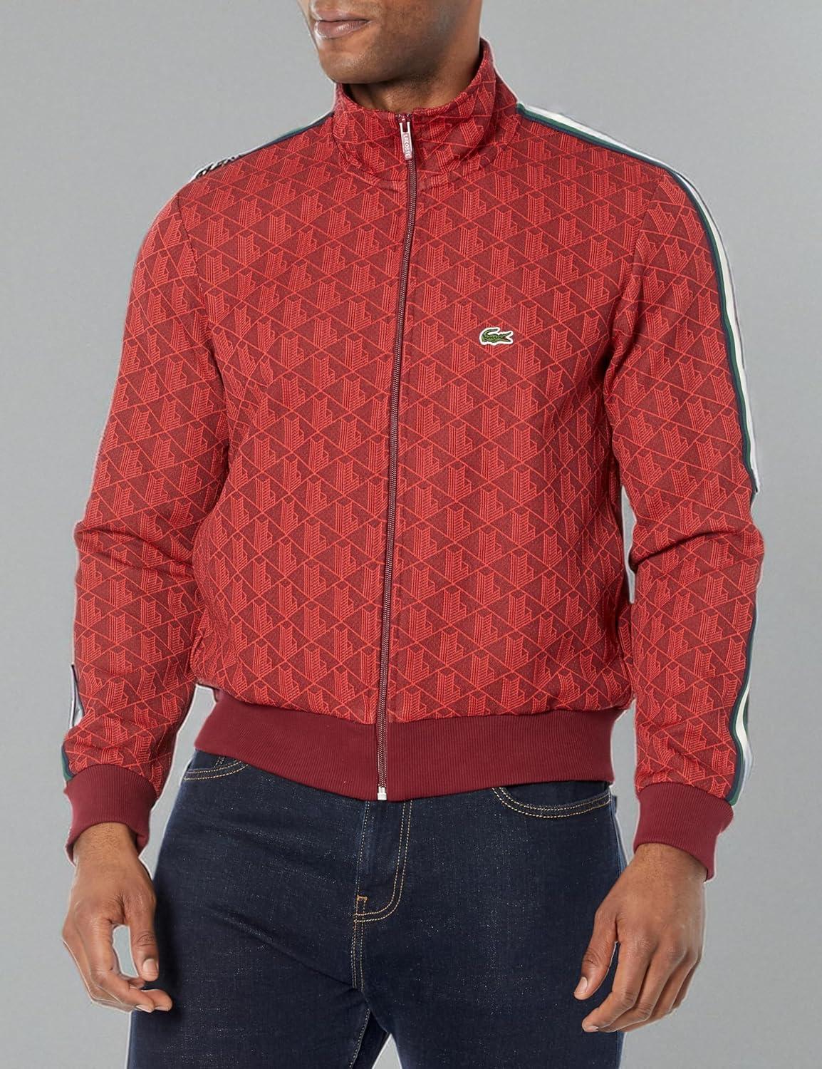 imageLacoste Mens Paris Monogram Zip Up SweatshirtPinotRed