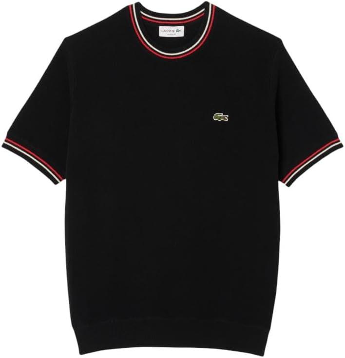 imageLacoste Mens Short Sleeve Classic Fit Crew Neck SweaterBlack  Grenadine Red   Off White