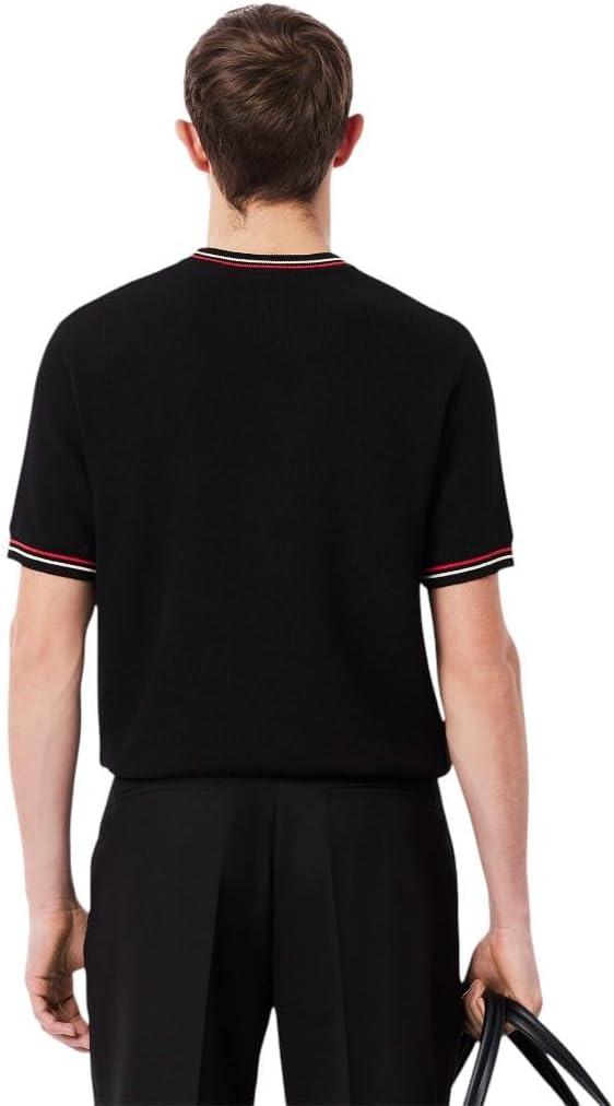 imageLacoste Mens Short Sleeve Classic Fit Crew Neck SweaterBlack  Grenadine Red   Off White