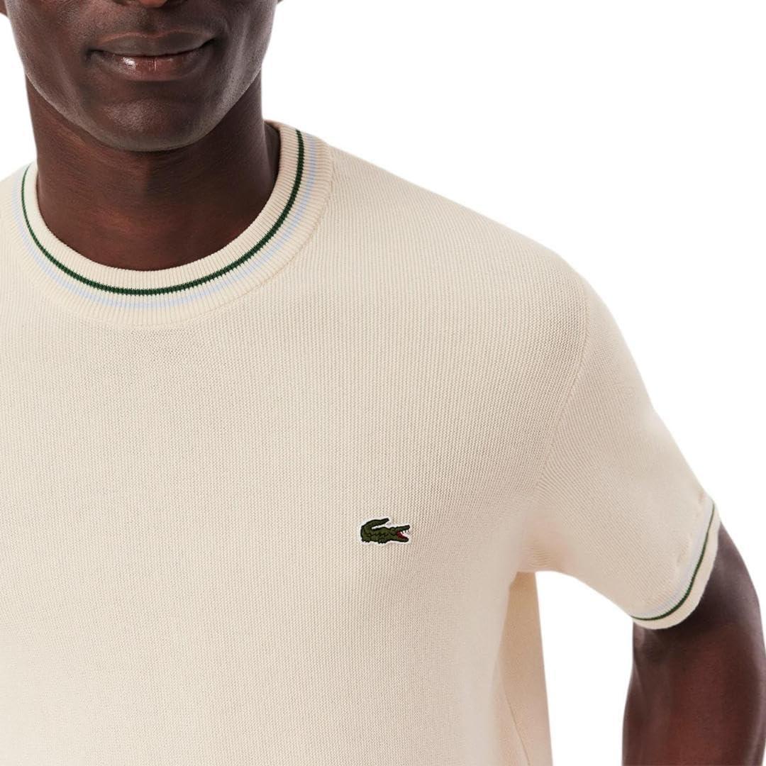 imageLacoste Mens Short Sleeve Classic Fit Crew Neck SweaterOff White  Green   Light Blue