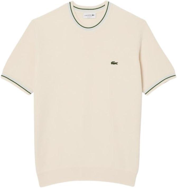 imageLacoste Mens Short Sleeve Classic Fit Crew Neck SweaterOff White  Green   Light Blue