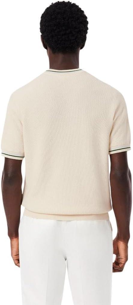 imageLacoste Mens Short Sleeve Classic Fit Crew Neck SweaterOff White  Green   Light Blue