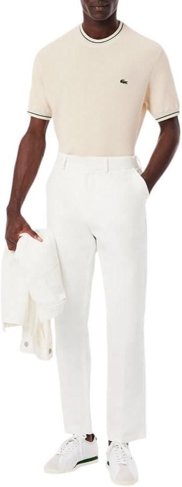 imageLacoste Mens Short Sleeve Classic Fit Crew Neck SweaterOff White  Green   Light Blue