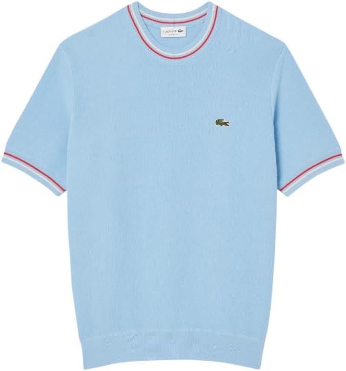 imageLacoste Mens Short Sleeve Classic Fit Crew Neck SweaterOverview Blue  Grenadine Red   Off White