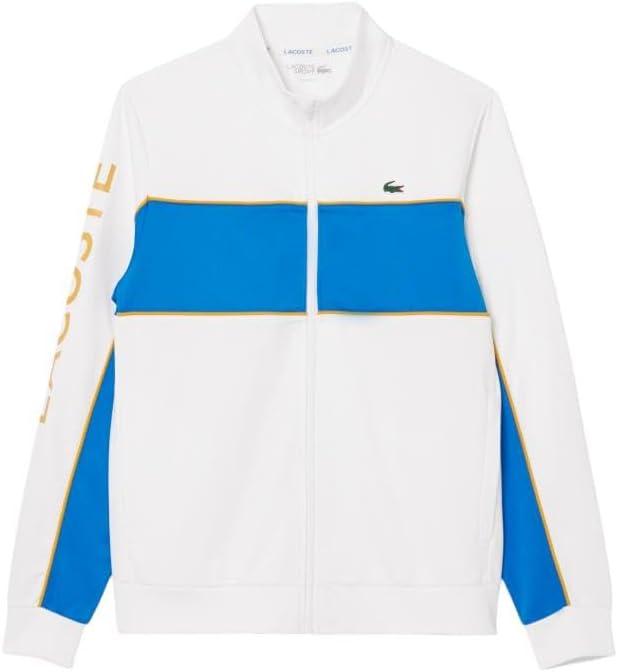 imageLacoste mens Sport Print Branding Zipped Sport SweatshirtWhiteGipsy BluePlum Yellow