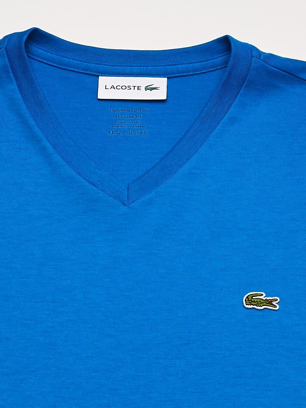 imageYellow Pima Cotton VNeck TShirt by LacosteNattier Blue