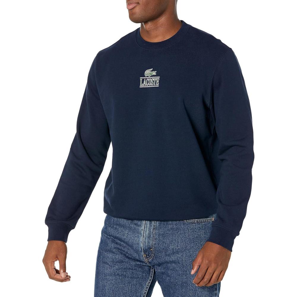 imageLacoste Mens Core Collection Classic Fit Branding Crew Neck SweatshirtMarine