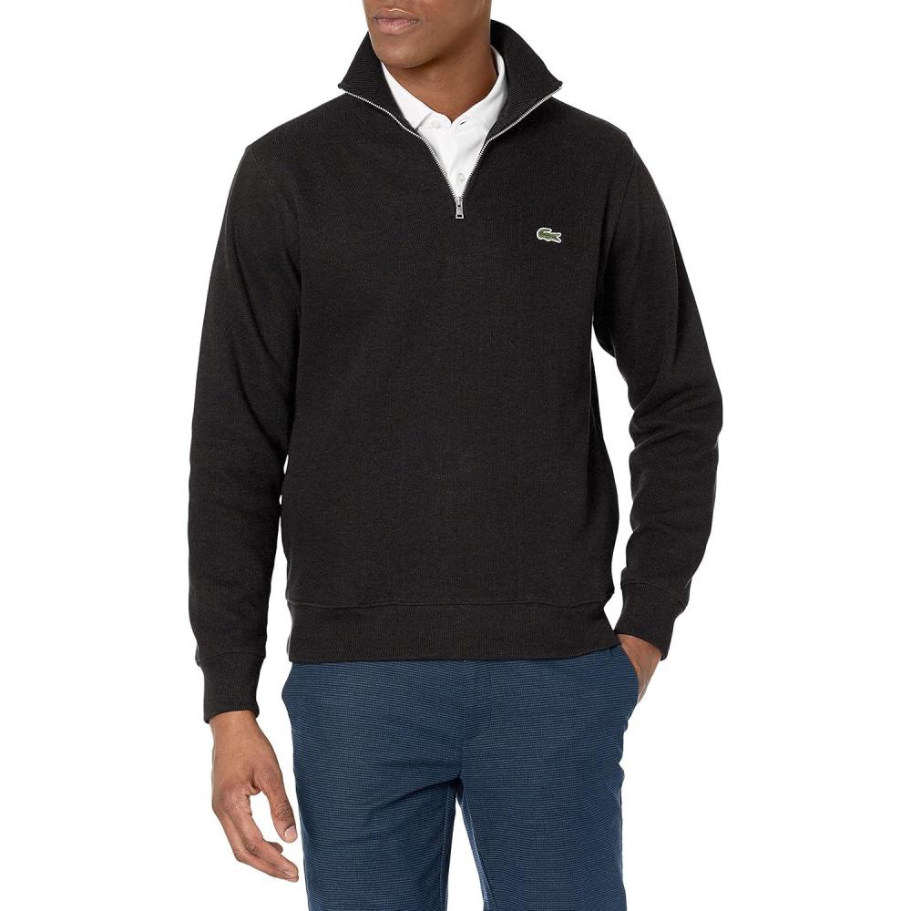 imageLacoste Mens Long Sleeve Quarter Zip Cotton SweatshirtLightning Chine