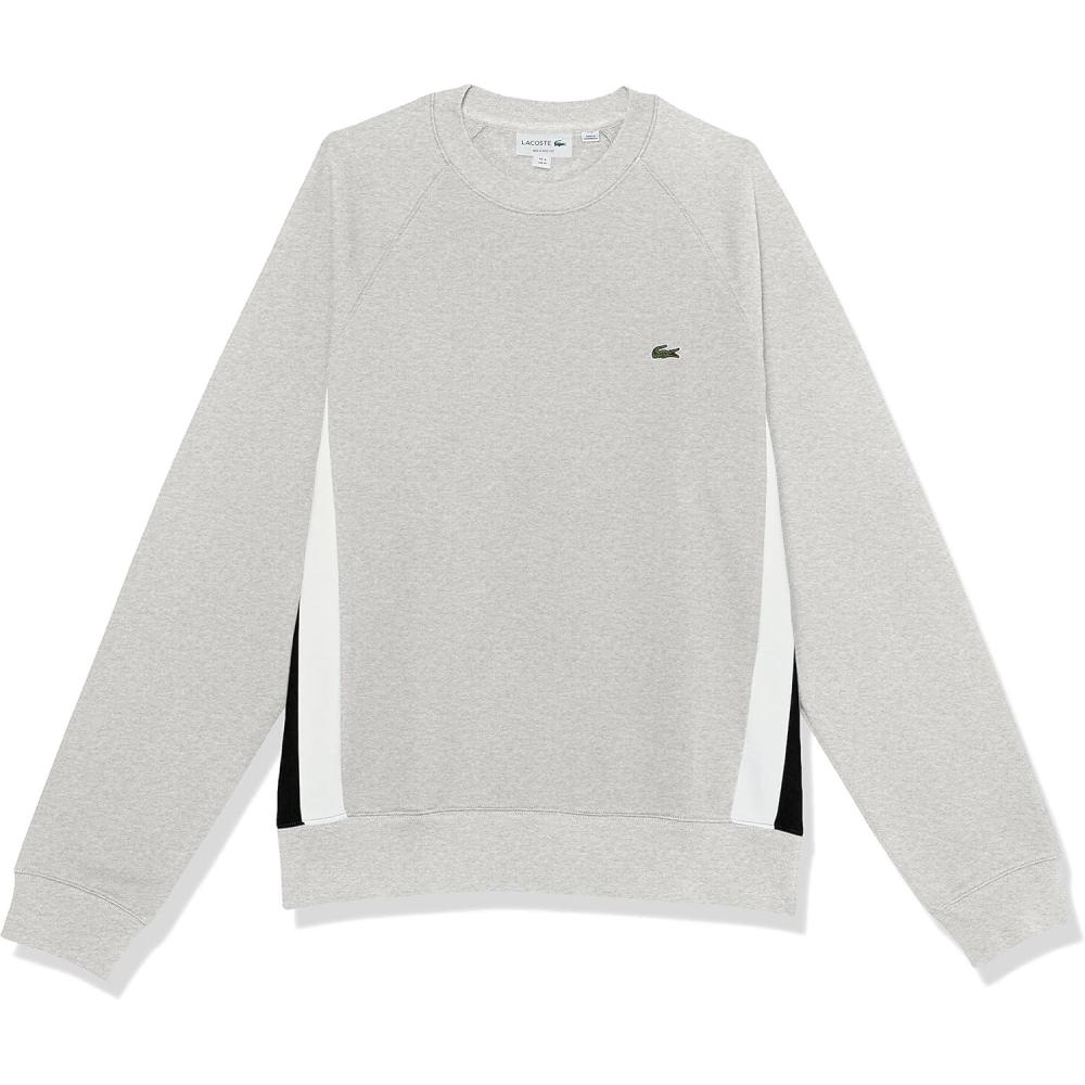 imageLacoste Mens Long Sleeve Relaxed Fit Colorblocked Crewneck SweatshirtSilver ChineBlackwhite