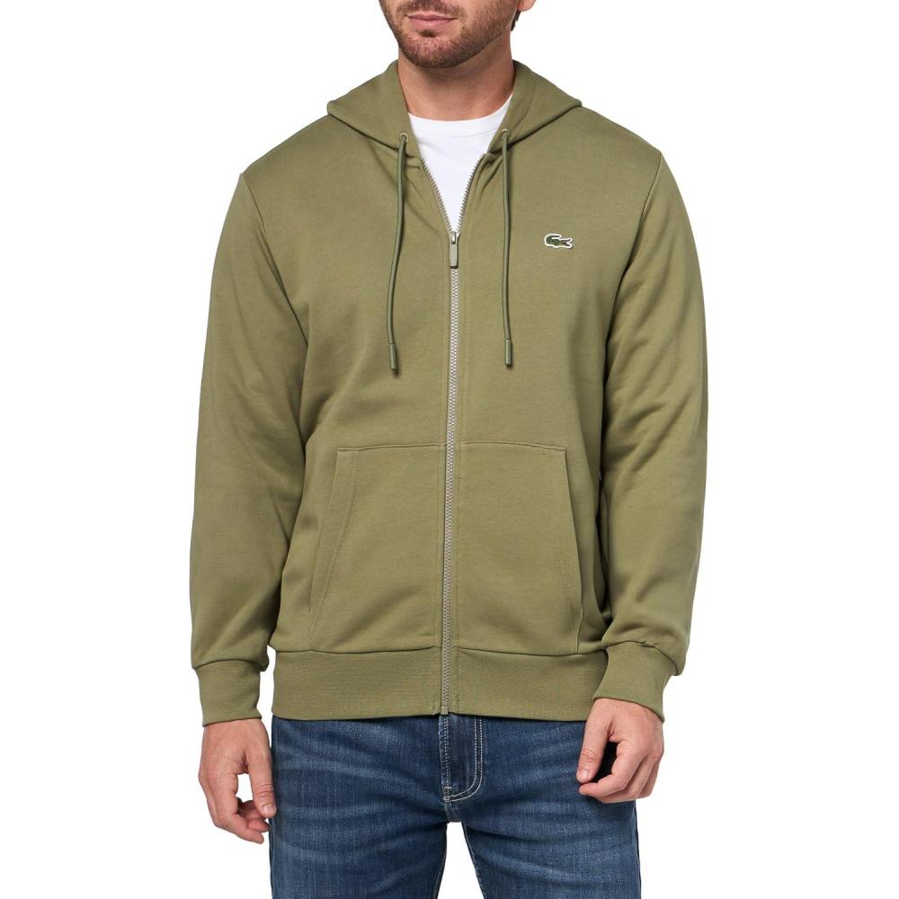 imageLacoste Mens NonBrushed Fleece Half Zip HoodieKhaki