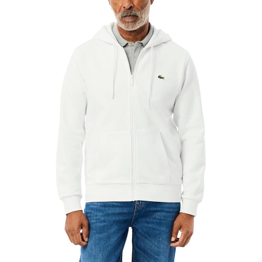 imageLacoste Mens NonBrushed Fleece Half Zip HoodieWhite