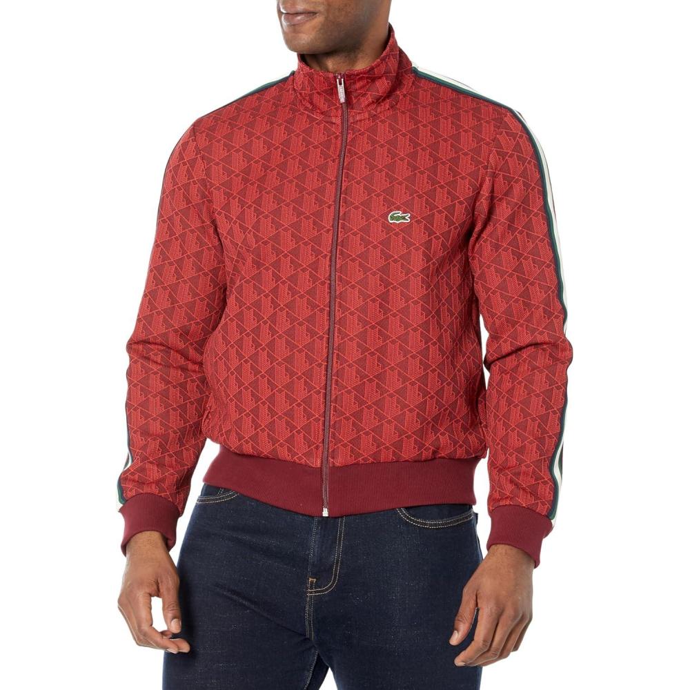 imageLacoste Mens Paris Monogram Zip Up SweatshirtPinotRed