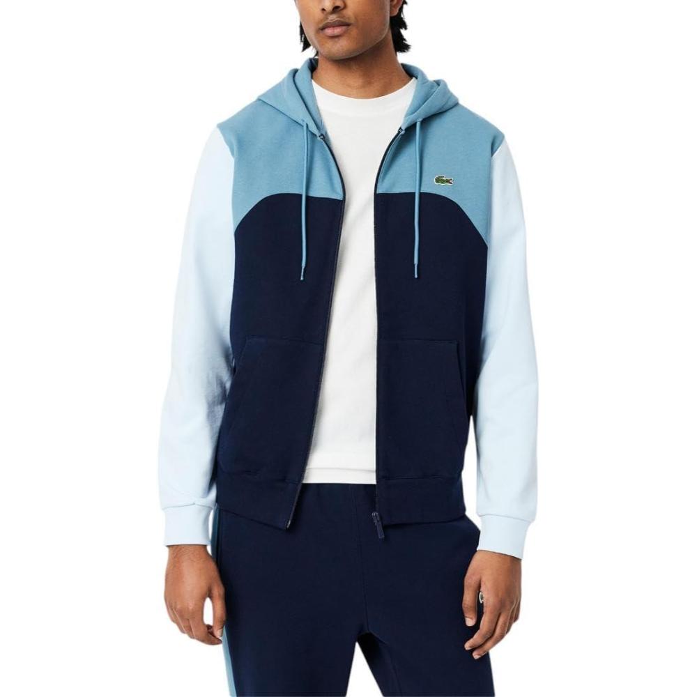 imageLacoste mens Classic Fit Colorblock Zip SweatshirtNavy Blue  Dark Blue   Light Blue