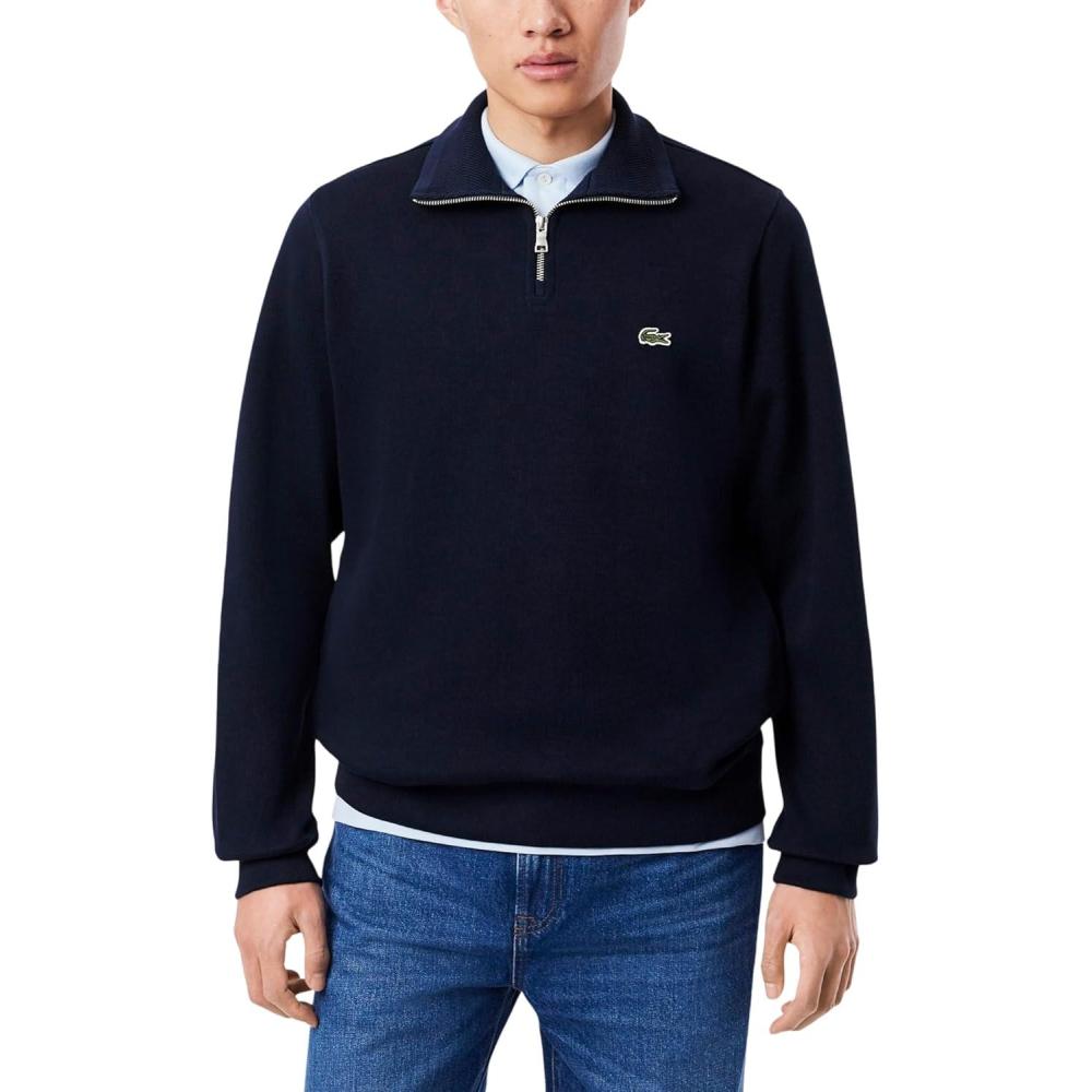 imageLacoste mens Mens Long Sleeve Quarter Zip Cotton SweatshirtNavy Blue
