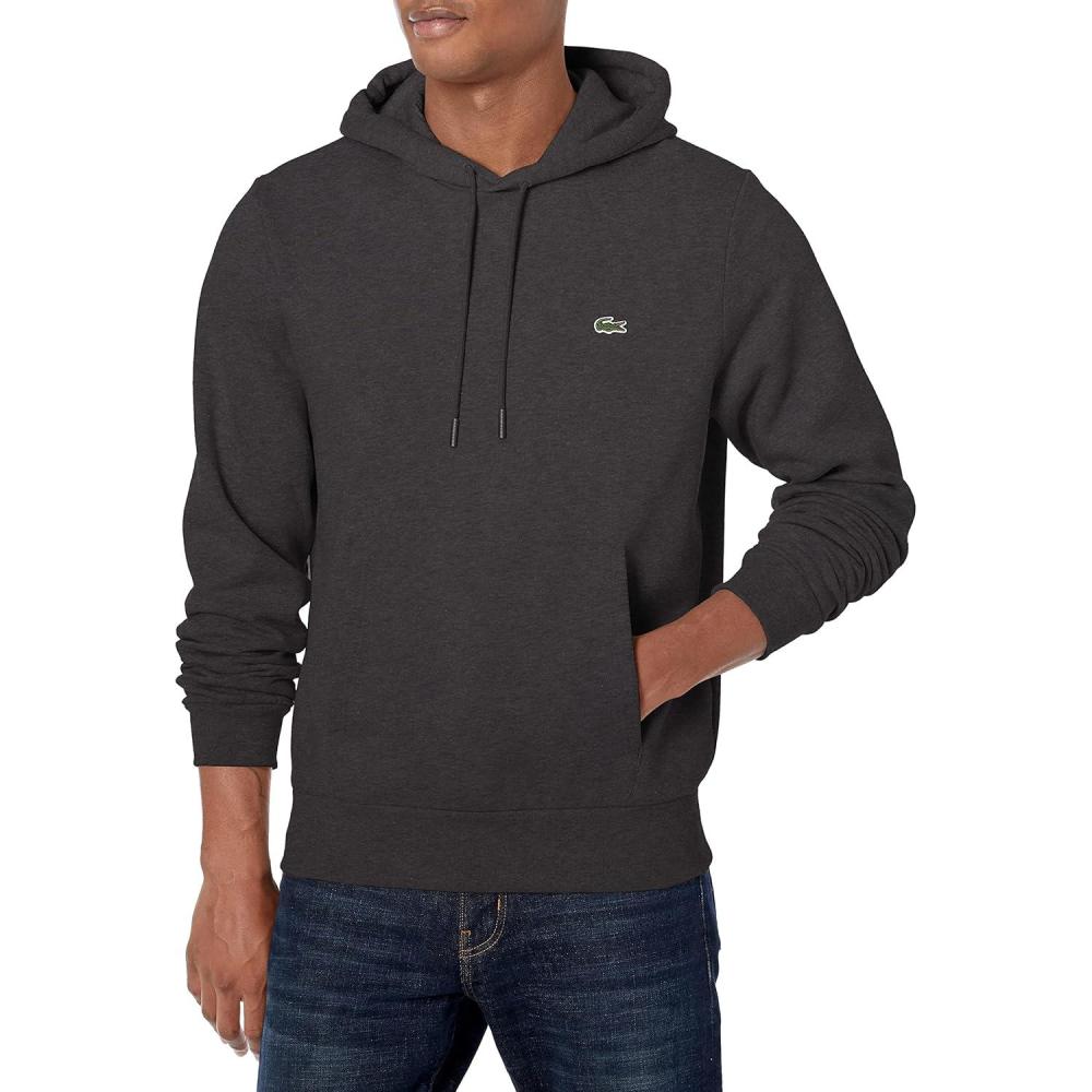 imageLacoste mens Mens Long Sleeve Solid Pop Over SweaterSweatshirtDark Grey