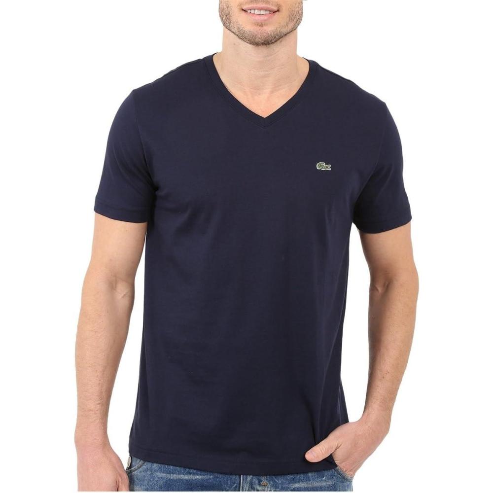 imageYellow Pima Cotton VNeck TShirt by LacosteNavy Blue