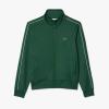 imageLacoste Mens Regular Fit Long Full Zip Collared Sweatshirt WSingle Stripe Sleeve Detailing MmGreen