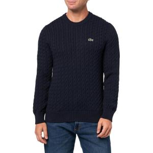 imageLacoste Mens French Fashion Sport Regular Fit Crew Neck Long Sleeve Cable Stitch SweaterNavy BlueGreen