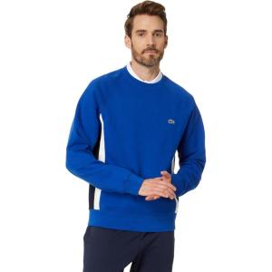 imageLacoste Mens Long Sleeve Relaxed Fit Colorblocked Crewneck SweatshirtCobaltNavy Blueflour