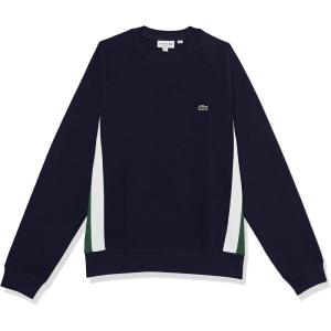 imageLacoste Mens Long Sleeve Relaxed Fit Colorblocked Crewneck SweatshirtNavy BlueGreenflour