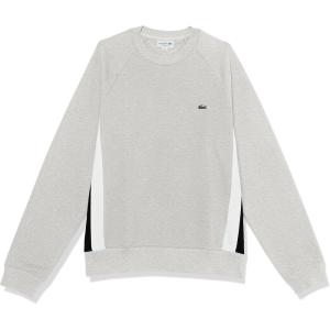 imageLacoste Mens Long Sleeve Relaxed Fit Colorblocked Crewneck SweatshirtSilver ChineBlackwhite