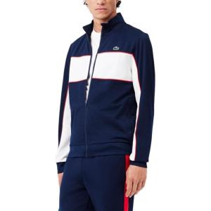 imageLacoste mens Sport Print Branding Zipped Sport SweatshirtNavy BlueWhiteGrenadine Red