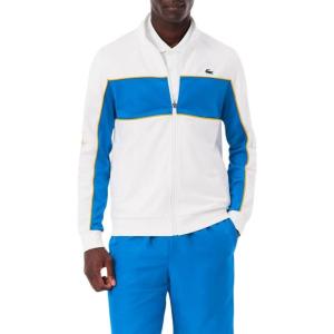 imageLacoste mens Sport Print Branding Zipped Sport SweatshirtWhiteGipsy BluePlum Yellow