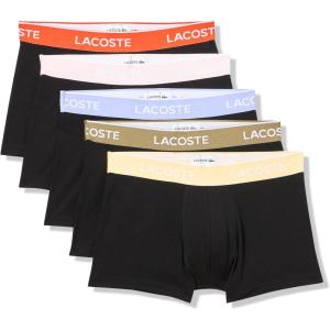 imageLacoste Mens Cotton Stretch Essentials Trunks 5Pack Amazon ExclusivesBlackDesinvotteFlamingoDelphiniumOliveSesame