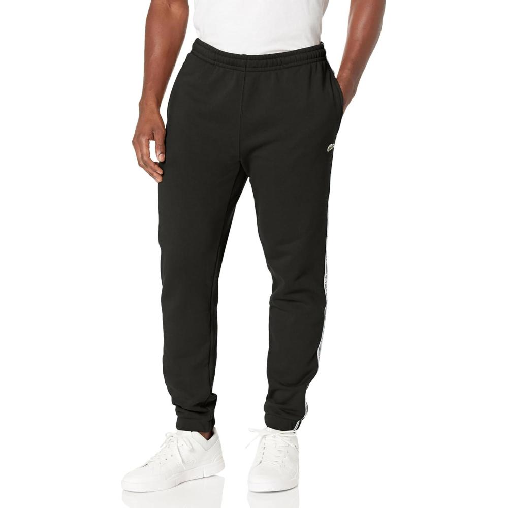 imageLacoste Mens Core Collection Tapered Fit Track PantsBlack Taping