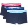 imageLacoste Mens Cotton Stretch Tricolor Waistband Trunks 3PackNavy BlueBluePink