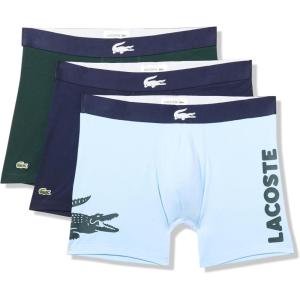 imageLacoste Mens Cotton Stretch Big Croc Print Boxer Briefs 3PackBlueDark GreenNavy Blue